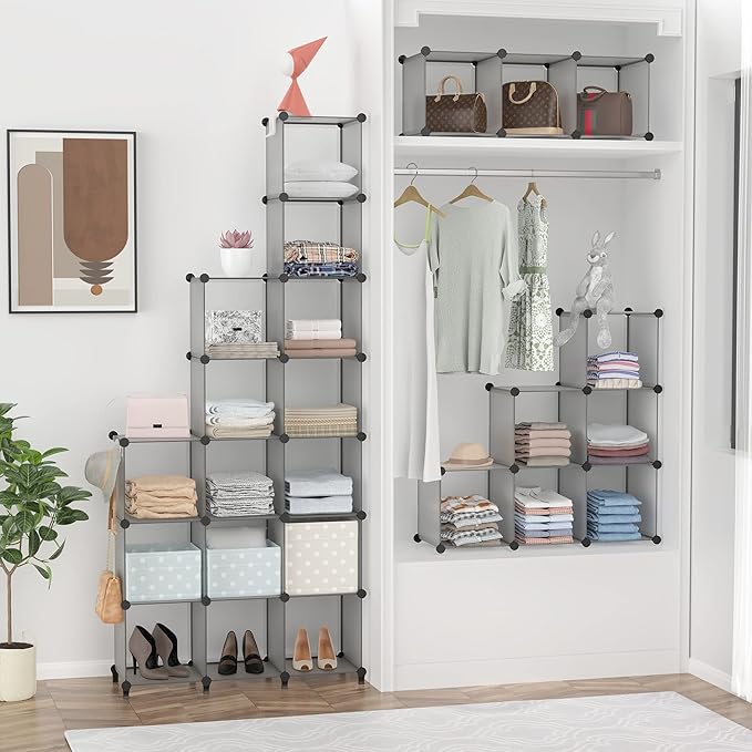 HOMIDEC Closet Organizers and Storage, 9 Cube Storage Organizer, Grey | Portable Closet Organizer, Storage Cubes Shelves, for Bedroom, Kids Room, Bathroom, Wardrobe, Clothes Rack