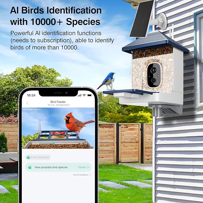 Smart Bird Feeder with Camera,AI Identify Species,Bird House with Solar Powered,Instant Arrival Alerts,2K HD Capture Video Live View,Gift for Birds Lover (Indigo Blue)