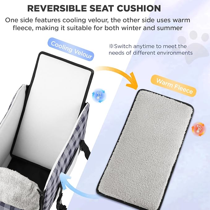 Center Console Dog Car Seat for Small Dogs-Washable Plaid Oxford Pet Booster Seat,Anti-Collapse Design with Soft Plush & Sturdy Support Board,Adjustable Safety Leash for Small Dogs & Cats up to 15 lbs