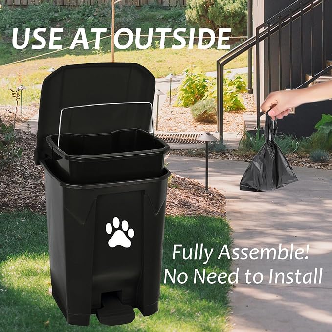 Outdoor Trash Can Dog Poop Bin Dog Waste Trash Can Pet Outside Garbage Can | Dog Poop Trash Can With Lid Outdoors Pet Waste Station Dog Disposal Container Garden Yard Home Bin Bucket & Waste Bags, Black