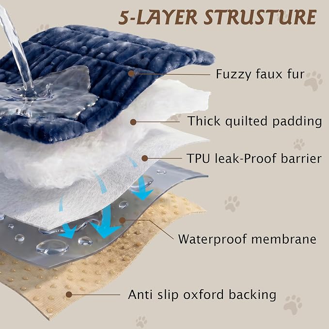 PuTian 100% Waterproof Fuzzy Couch Cover for Dogs Navy Blue 27.6"x70.9" | Pet Friendly Dog Mat for Couch, Waterproof Sofa Protector, Scratch Resistant Furniture Cover for Dogs, Machine Washable