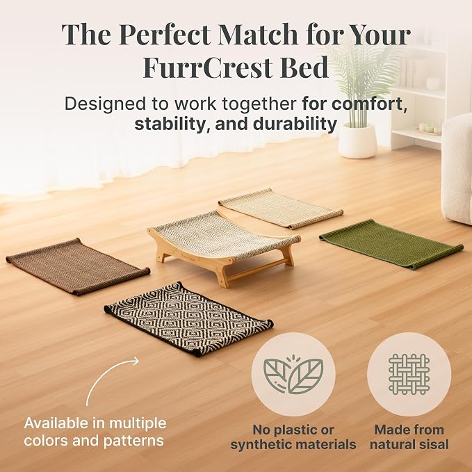 XL Sisal Cat Scratcher Bed with Elevated Hammock for Indoor Cats, Replaceable Natural Sisal Pad, Large Cat Lounge, Anti-Slip No-Wobble Bamboo Frame, Olive Green