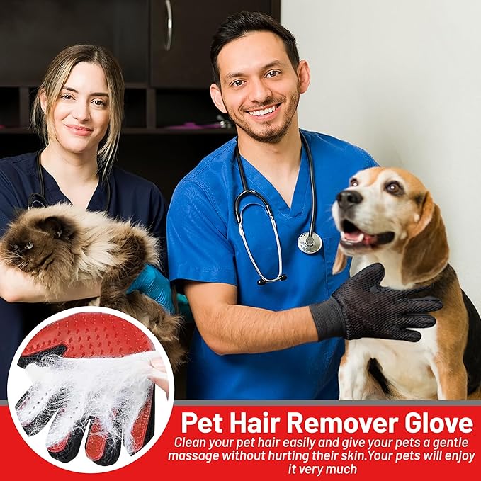 ZENELANEP Upgrade Pet Grooming Gloves, Grooming Gloves for Dogs, Cats, Rabbits & Horses with Long and Short Hair, Efficient Pets Hair Remover Mittens - 1 Pair (Red)