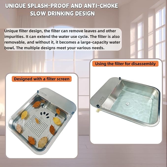 Automatic Water Dispenser for Dogs Slow-Drink,Splash-Proof Design | 3 Gallon Stainless Steel Outdoor Drinking Bowl Self-Filling Water Bowl for Large Dogs,Suitable for Cats,Dog(11L-A)