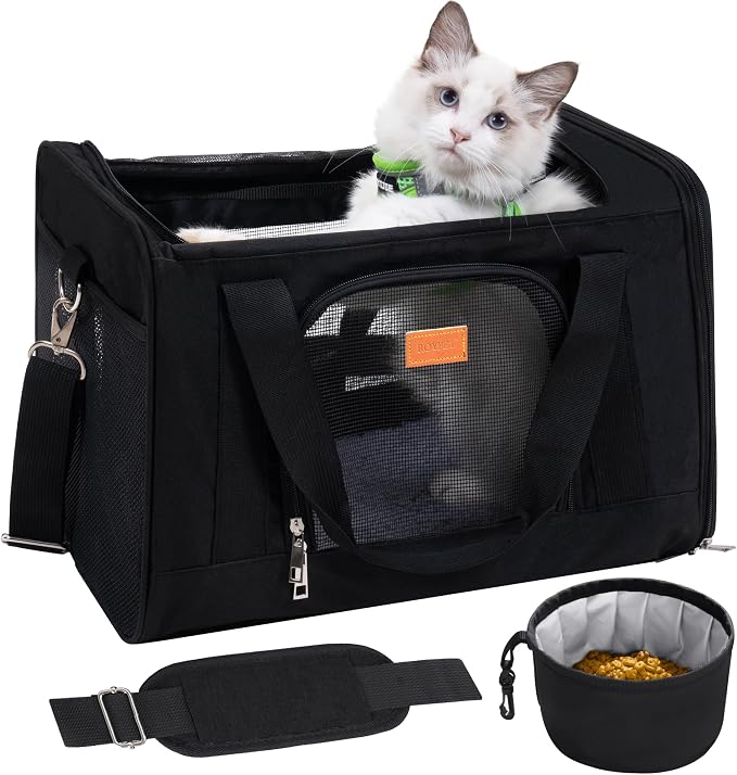 ROYPET Cat Carrier,Portable Pet Carrier Bag for Cats and Small Dogs,Foldable Soft-Sided and Scratch-Proof mesh Cat Bag Pet Carriers,Airline Approved Pet Carrier,Pet Travel Carrier Up to 15 Lbs,Black