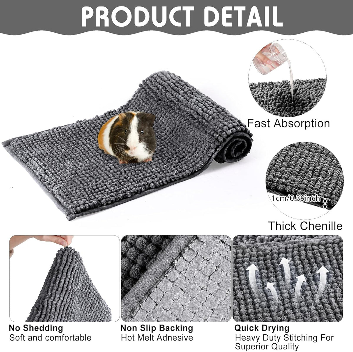 Amylove 4 Pcs Guinea Pig Cage Liner Guinea Pig Bedding Washable Fleece Pee Pads Reusable Small Animals Training Mat Small Animal Sleeping Bed for Bunny Hamster(Dark Gray,47 x 24 Inch)
