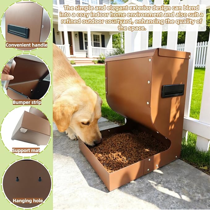Outdoor Large Dog Food Automatic Feeder | 15lb Large Capacity | Galvanized Heavy-Duty, Tip-Resistant, Rust-Proof Dog Food Feeder, Suitable for Large Multi-Dog Households and Farm Animals