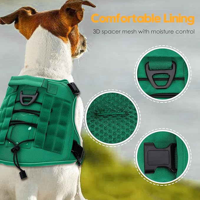Heavy-Duty Tactical Dog Harness for Large Dogs, No Pull Adjustable Reflective Pet Vest with Molle System, K9 Military-Grade Control for Service Training, Outdoor & 10+ Breeds, Turquoise, XX-Large