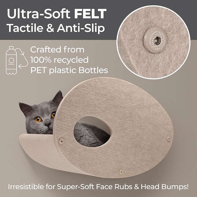 Accessory ADD-ON Curved Shelf Facade Covers Compatible with Cat Wall Shelves by Pryde Pets - 100% Sustainable PET Felt - Climber Sold Seperately - Cats Hammock Privacy and Safety Bumpers (Oatmeal)