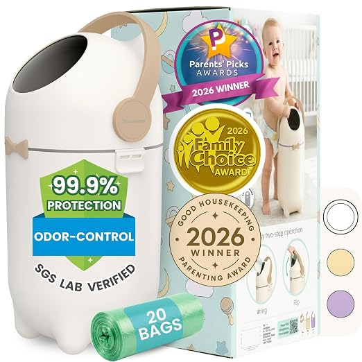iTouchless 4 Gal Nursery Bin | Odor-Locking Diaper Pail Bin | Boho Ivory | Rotating Ball Seal Traps Smells | Soft Neutral Accent Color | Fits Any Standard Trash Bag | Flip-Up Handle Opens One-Handed