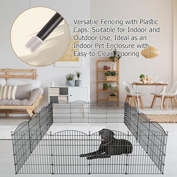 10 Panels Garden Fence Dog Fence Outdoor for Yard, 32in H x 23.6ft L Rustproof Metal Fencing with Ground Stakes | No Dig Animal Proof Containment for Pets/Rabbits | Durable Patio Security Panels