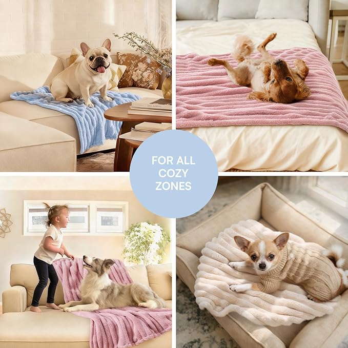 LINENLUX 1 Pack 3 Soft Dog Blanket Washable Warm Fleece Cat Blankets for Pet Puppy Fluffy Calming Flannel Pink/White/Blue Large
