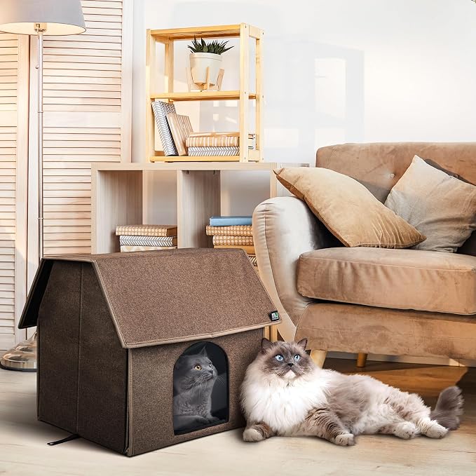 MIU COLOR Outdoor Cat House, Upgraded Large Weatherproof Cat Houses for Outdoor Cats, Insulated Feral Cat Shelter with Removable Soft Mat, Easy to Assemble,17.1" x 15" x 16.6", Brown | Insulated Feral Cat Shelter with Removable Soft Mat, Easy to Assemb...