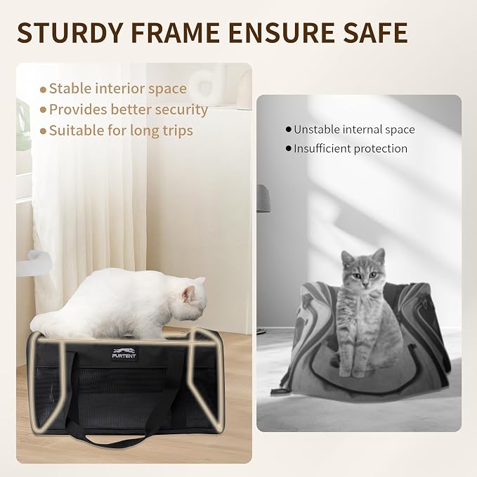 Pet Carrier Airline Approved, Soft Sided Cat Carrier for Small Pets up to 13 lbs, TSA Approved Dog Travel Bag, Portable Soft Sided Pet Carrier for Kittens and Puppies (Black, Travel Litter Box)