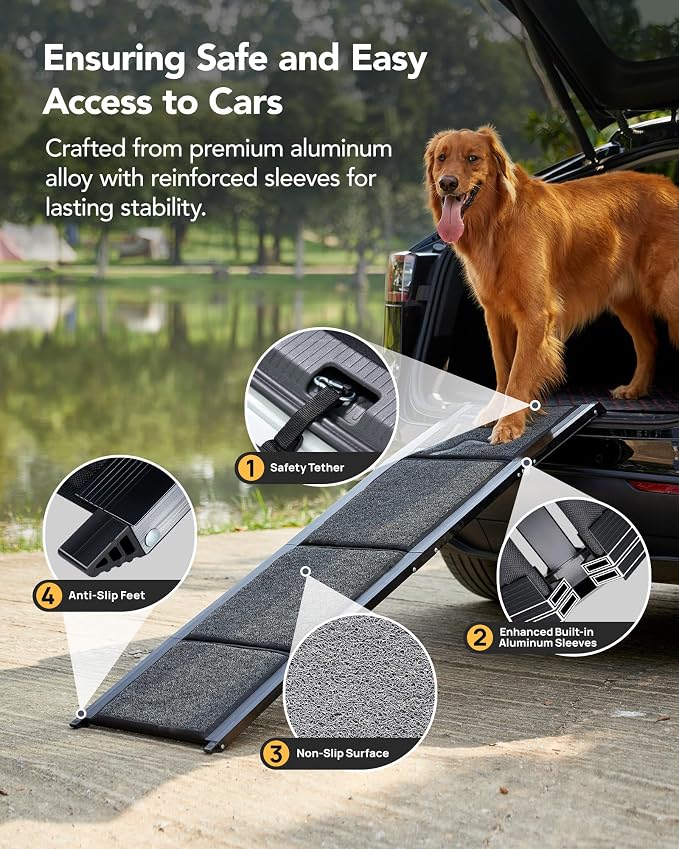 Dog Ramp for Car, 71" L × 19.7" W, Extra-Long Extra-Wide Foldable | Extra-Long for a Gentler Climb, Extra-Wide for a Safer Climb, Non-Slip Rug Surface, 250-lb Capacity