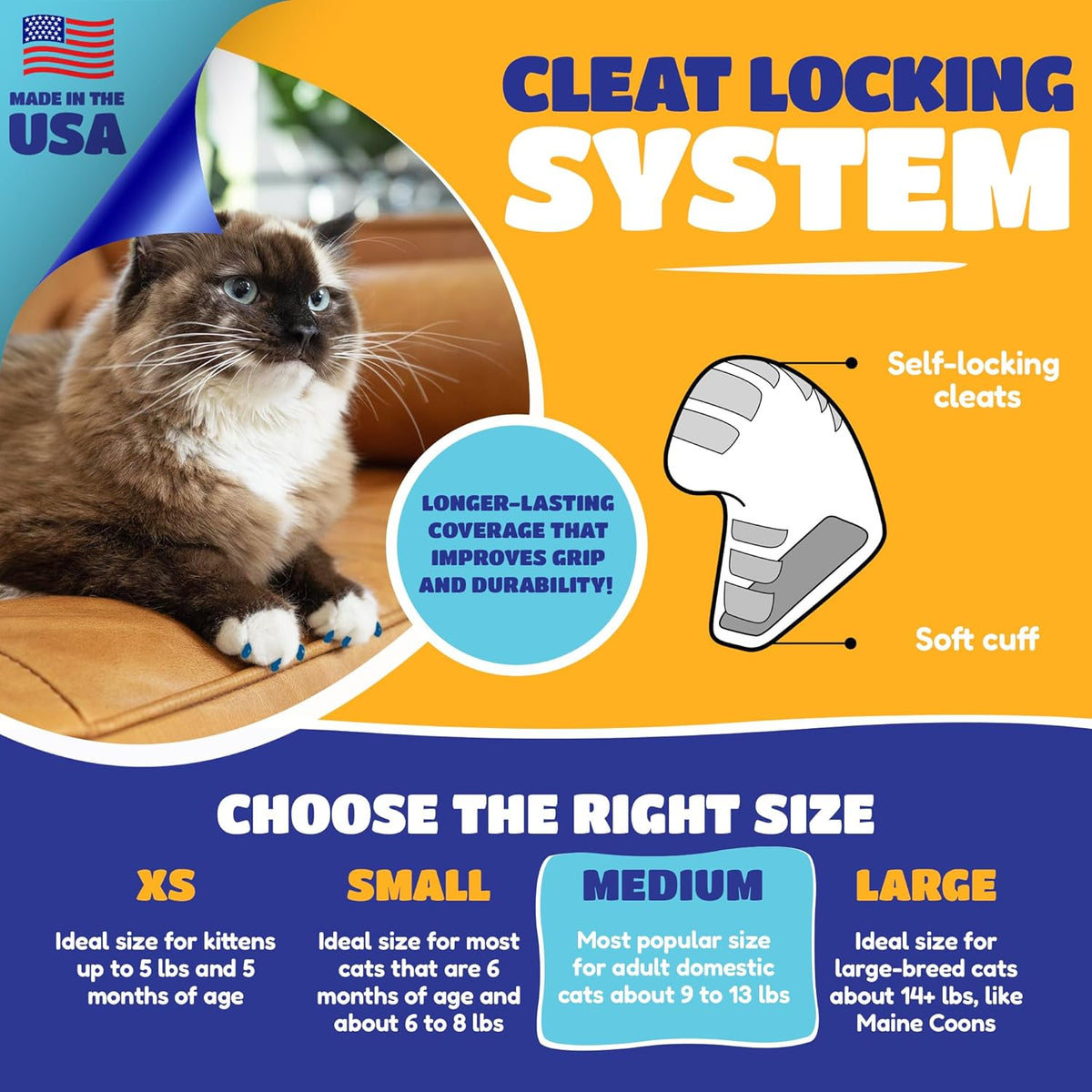 Soft Claws Cat Nail Caps for Medium Cats – (40 Caps, Black) - Made in USA - Veterinarian-Developed | Protects Furniture & Skin - Easy to Apply, Long-Lasting Anti-Scratch Soft Cat Claw Covers