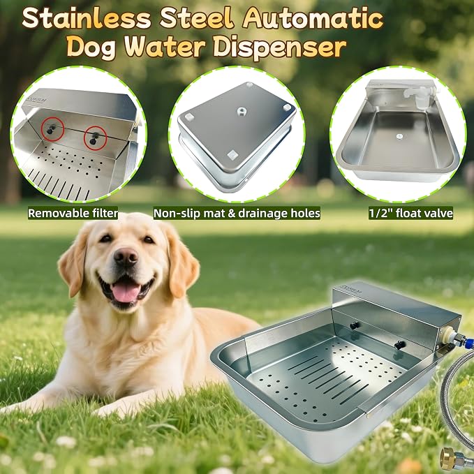 Metal Automatic Dog Water Dispenser Can Separate Large Debris | 3 Gallon Outdoor Automatic Water Bowl,Detachable Dual-Use Water Bowl,Water Level Control,for Dogs Poultry Sheep (11L-B)