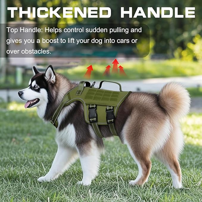 Dog Harness for Large Dogs, No Pull Tactical Vest with Front Clips | Easy Contrl Handle, Breathable Soft Padded, Adjustable, Reflective, Heavy Duty, Easy Take On & Off, Green X-Large