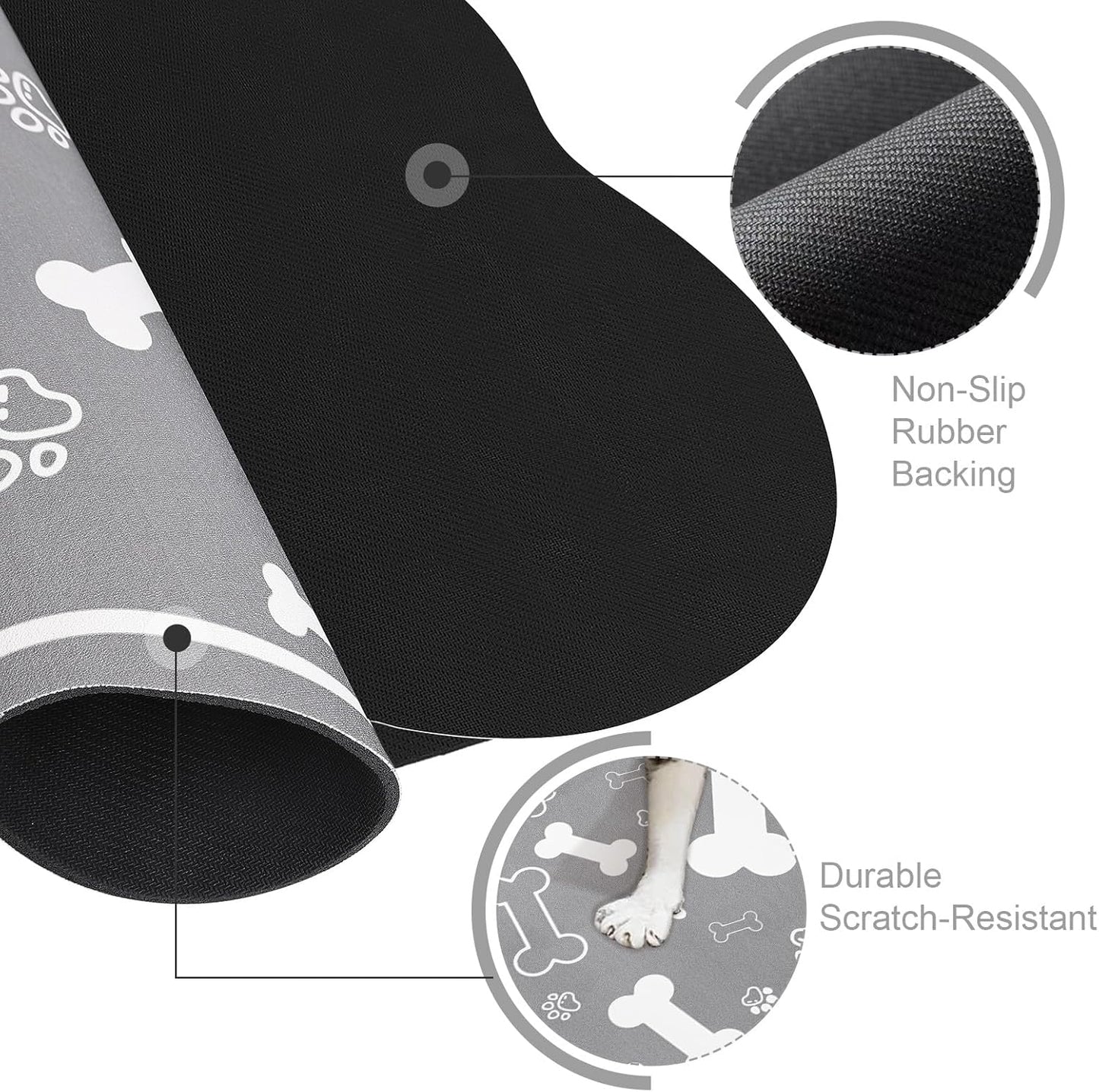 Dog Cat Food Mat, Rapid Absorbent Pet Feeding Placemat, Bone Shaped With Rubber Backing, No Stains Indoor, Pet Accessories Supplies 17"29" Grey