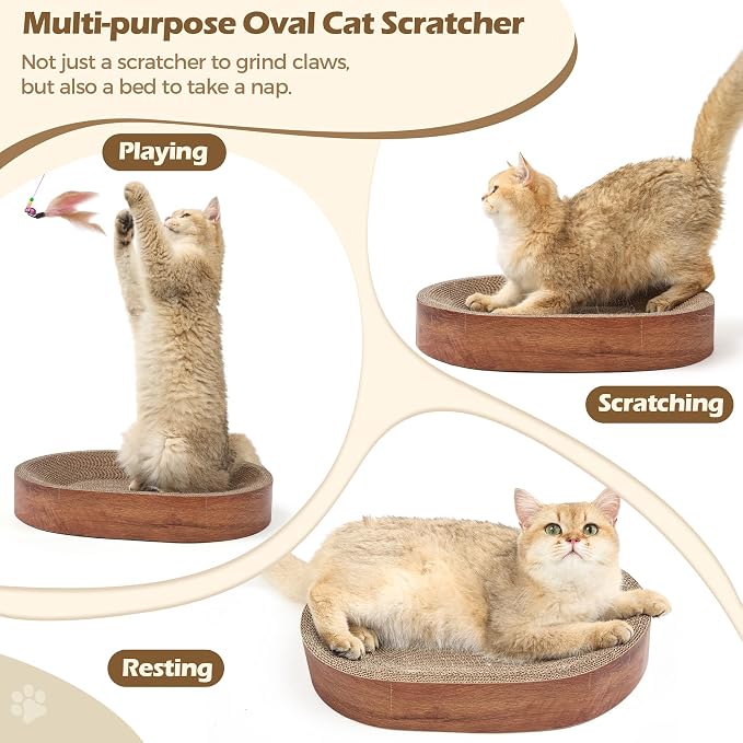 ComSaf Cat Scratcher Bed, Oval Cardboard Scratching Board for Indoor Cats | Shallow Bowl Shape,Scratch Pad Surface, Corrugated Cardboard, Furniture Protection, Cat Lounger, Claw Care