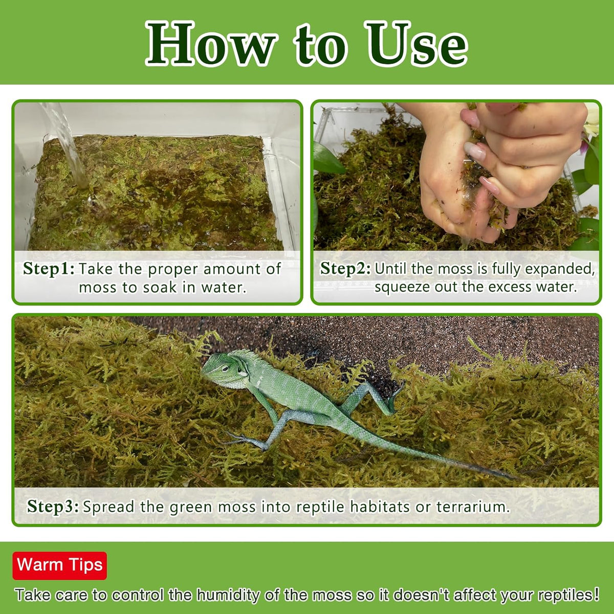 Halatool 1.5LB Natural Sphagnum Moss for Reptiles- 80QT Green Live Moss for Terrarium Plants Long Fiber Reptile Moss for Leopard Gecko Snake Hamsters Tortoises Frogs Lizards Salamanders