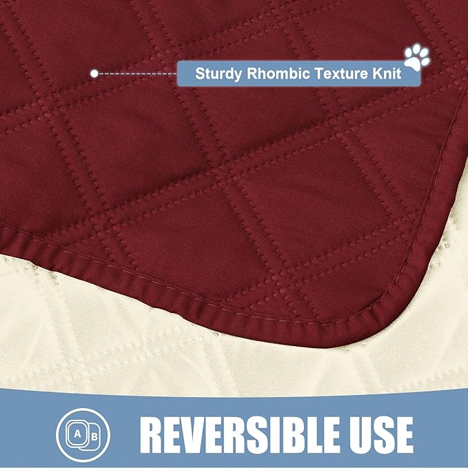 Smiry Waterproof Dog Bed Cover Pet Blanket, Soft Washable Dog Blanket for Furniture Bed Couch Sofa Reversible, Checkered (68"x82", Wine Red/Beige)