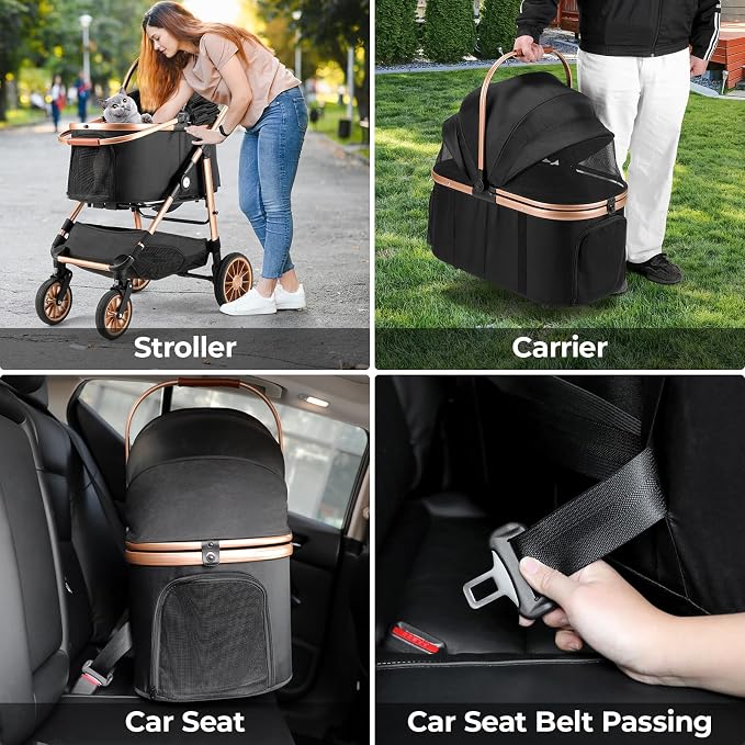 MAMIZO Pet Stroller for Medium Dogs Up to 44 lbs with Detachable Carrier | All-Terrain 3-in-1 Dog Stroller for Senior Dogs & Cats with Rubber Wheels, One-Click Folding, Storage Basket & Cup Holder