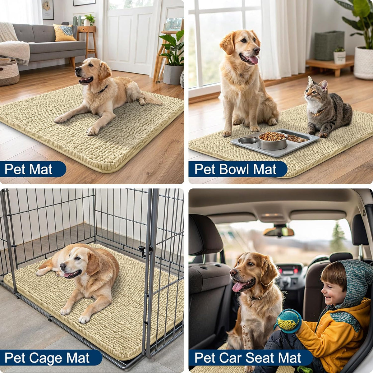 Smiry Dog Door Mat for Muddy Paws 30x20, Absorbs Moisture and Dirt Doormat, Non-Slip Washable Quick Dry Chenille Front Door Mat Indoor Entrance, Entryway Carpet for Inside Floor, Cream White