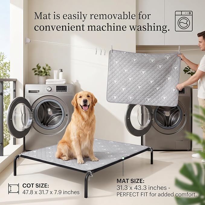 PJYuCien Raised Dog Bed with Pad, 48'' Gray | Saves Time and Effort, Easy to Clean, Portable, Indoor and Outdoor, Suitable for Puppy, Cat and Other Small Animals