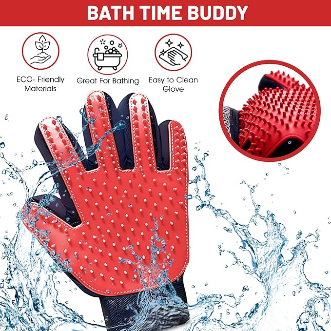 ZENELANEP Upgrade Pet Grooming Gloves, Grooming Gloves for Dogs, Cats, Rabbits & Horses with Long and Short Hair, Efficient Pets Hair Remover Mittens - 1 Pair (Red)