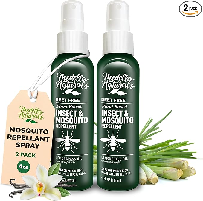 Deet-Free Insect & Mosquito Repellent – Nice Smelling, Pack of 2 (4 oz) | Insect Repellent with Lemongrass Oil Safe for Pets and Kids – Bug Spray Against Mosquitoes, Gnats, Black Flies, and No-See-um