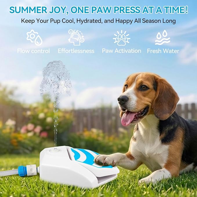 ALL FOR PAWS Outdoor Paw Activated Dog Water Fountain, Step On Dog Water Dispenser, Dog Drinking Fountain with Hose and Connectors (1/2" & 3/4"), Cooling Water Sprinkler for Yard, Garden & Lawn
