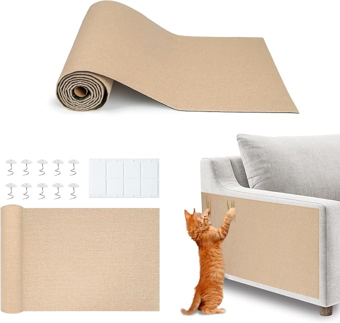 Best Pet Supplies Catify Cat Scratcher, Fun Interactive Scratchers, Posts, Poles, Claw Safe, Furniture Saver Indoor Play Support Natural Cat Behaviors Heavy Duty - Beige Mat - L: 78"