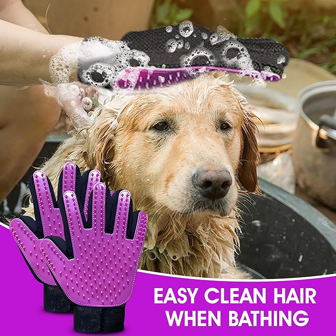 ZENELANEP Upgrade Pet Grooming Gloves, Grooming Gloves for Dogs, Cats, Rabbits & Horses with Long and Short Hair, Efficient Pets Hair Remover Mittens - 1 Pair (Purple)