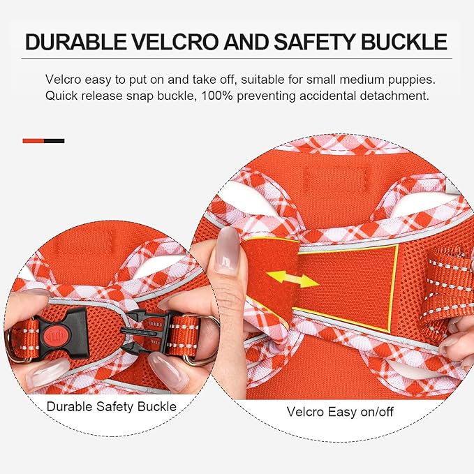 Mercano Soft Mesh Dog Harness and Leash Set, No-Chock Step-in Reflective Breathable Lightweight Easy Walk Vest Harnesses with Safety Buckle for Small Dogs, Cats (Tangerine, L)