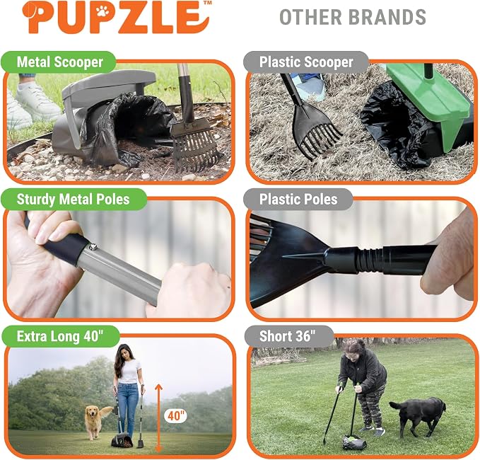 Pupzle Dog Pooper Scooper with Bag Attachment, 40" Long Handle Dog Scooper