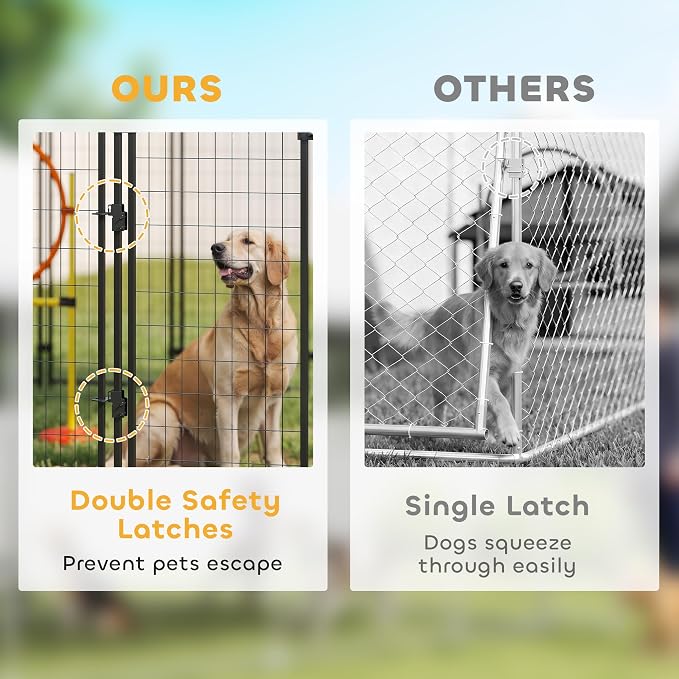 PawHut Outdoor Dog Kennel with Roof, 4' x 4' x 6' Heavy Duty Welded Wire Dog Playpen Enclosure with Escape-Proof Lock, UV-Resistant & Waterproof Cover, for Medium Dogs, Chickens, Ducks, Silver | Heavy Duty Welded Wire Dog Playpen Enclosure, Escape-proo...