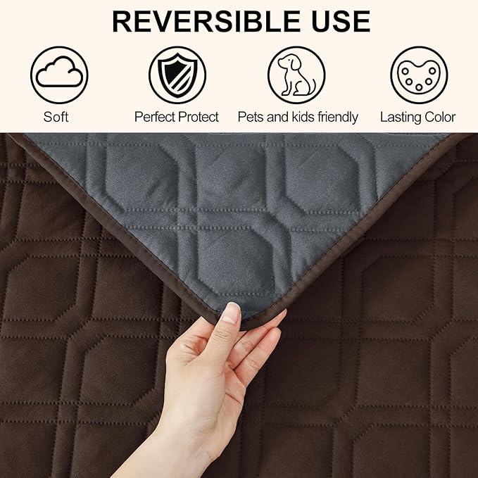 Smiry Reversible Waterproof Couch Covers for Sofa, Washable Dogs Couch Covers for 3 Cushion Sofa Pet Friendly, Water Resistant Furniture Protector Slipcover, Geometric (30"x53", Chocolate/Dark Grey)