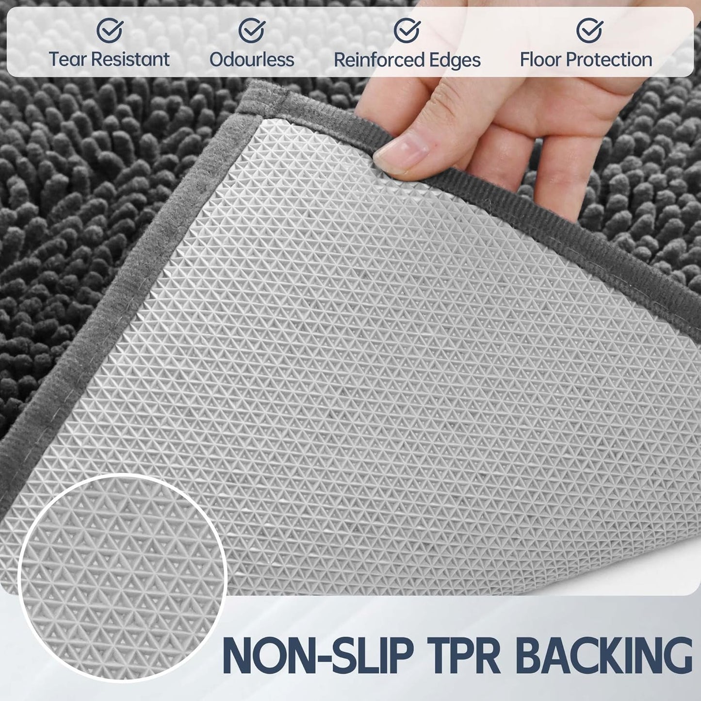 Dog Door Mat for Muddy Paws, 48" x 24" Chenille Absorbent Front Door Mat Inside, Large Runner Mud Mat for Dogs, Trap Dirt Washable Non Slip Outdoor Indoor Entrance Doormats, Grey