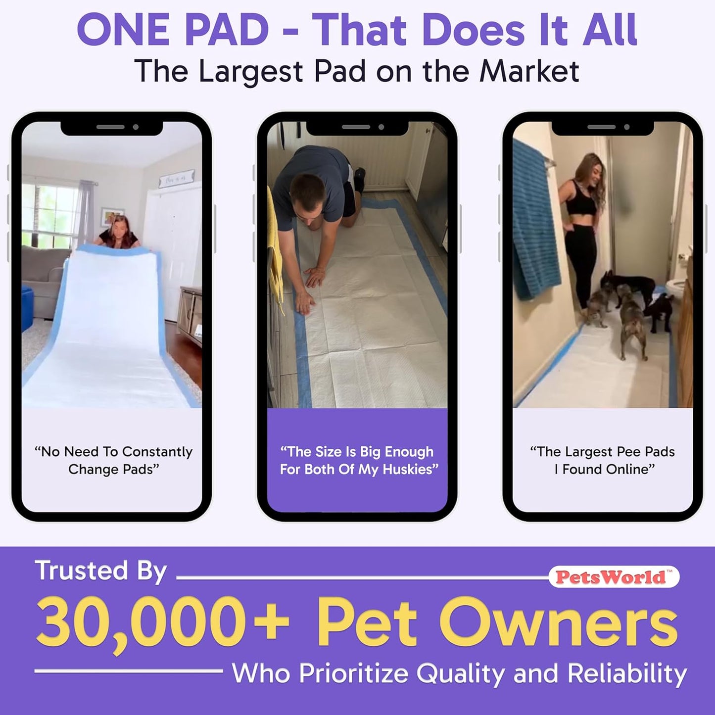 PETSWORLD Mega-Sized Dog Pee Pads (40" x 99") – 4XL Gigantic Pet Piddle Pads for Puppy Training, Incontinence – with Adhesive Sticky Tape – Leak Proof, 5-Layer Protection (10 Count)
