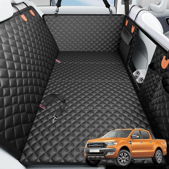 Dog Car Seat Cover for Back Seat,Hard Bottom Dog Seat Cover for Truck | Black,For Full-Size Trucks,Waterproof,Anti-Scratching,Safety Non-Slip,600D Oxford,Mesh Window,Storage Pocket