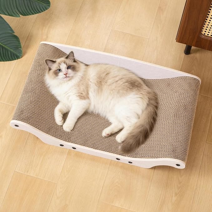 Cat Scratcher Bed 25" Large Cardboard Cat Couch Scratcher | Cat Scratcher Sofa for Large Cats, Abrasion Resistant Curve Cardboard Cat Sofa, Widened Scratch Pad for cats with catnip