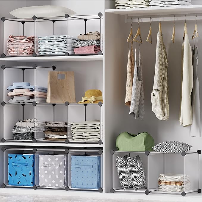 HOMIDEC Closet Organizers and Storage, 9 Cube Storage Organizer, Portable Closet Organizer Storage Cubes Shelves for Clothes, Bedroom, Wardrobe, Kids Room, Bathroom, Transparent | Portable Closet Organizer, Storage Cubes Shelves, for Bedroom, Kids Room...