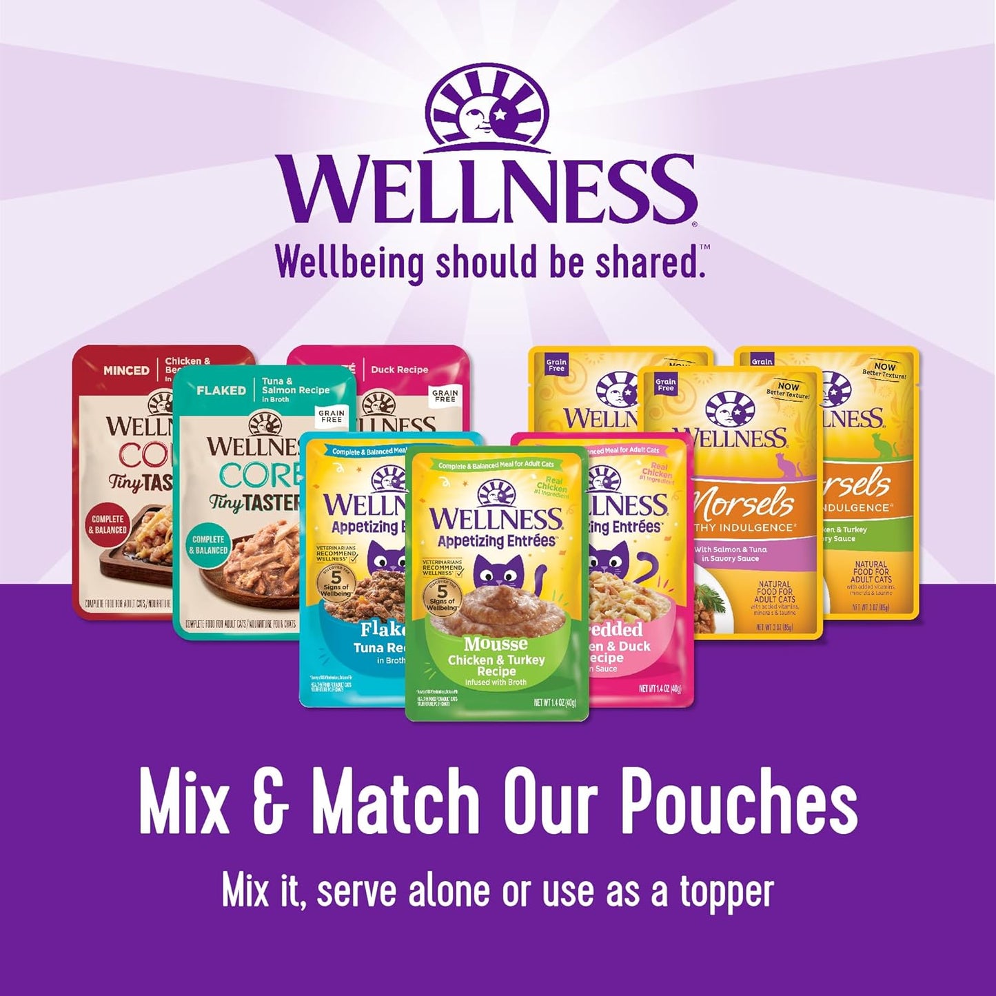 Wellness CORE Tiny Tasters Minced Adult Wet Cat Food, Natural, Protein-Rich, Grain Free, 1.75-Ounce Pouch, 12 Pack, (Tuna & Shrimp)