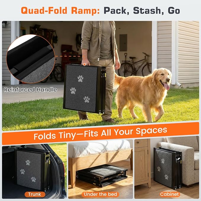 Dog Ramp for Car 63" L x 17" W Portable Ramps with Non-Slip Rug Surface Folding Pet Car Ramp for Truck/SUV & Stairs/Bed, Up to 250 LBS