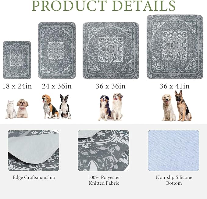 Homimp Washable Pee Pads for Dogs, 2 Pack Reusable Puppy Pads Waterproof, Absorbent and Leakproof Dog Pee Pads, Non Slip Puppy Training Pads, Pet Mat for Floor, Crate, Couch, Whelping,Grey, 18"x24"