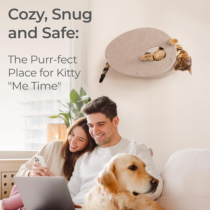 Accessory ADD-ON Curved Shelf Facade Covers Compatible with Cat Wall Shelves by Pryde Pets - 100% Sustainable PET Felt - Climber Sold Seperately - Cats Hammock Privacy and Safety Bumpers (Oatmeal)