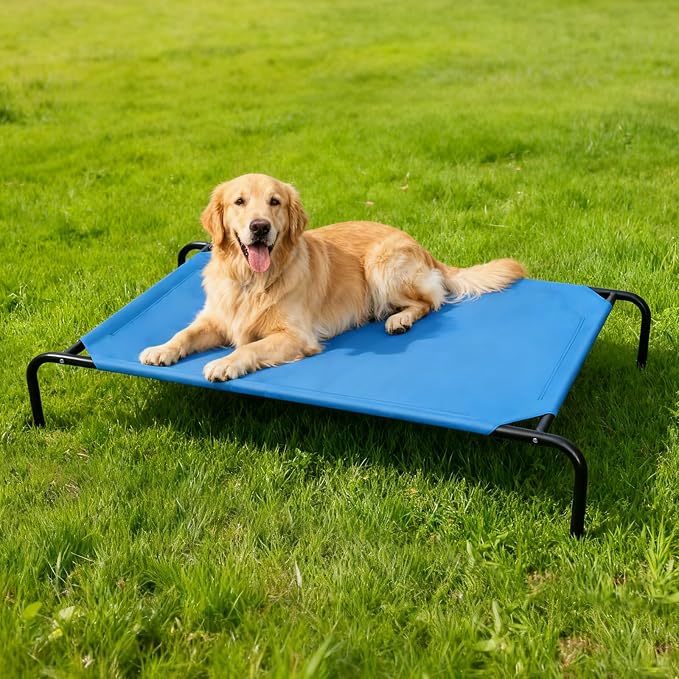 STARLATTA Elevated Dog Bed for Large Dogs, Washable Raised Cot with Skid-Resistant Feet, Waterproof Cooling Dog Beds with Oxford Cloth, Indoor/Outdoor Use, Blue 50in