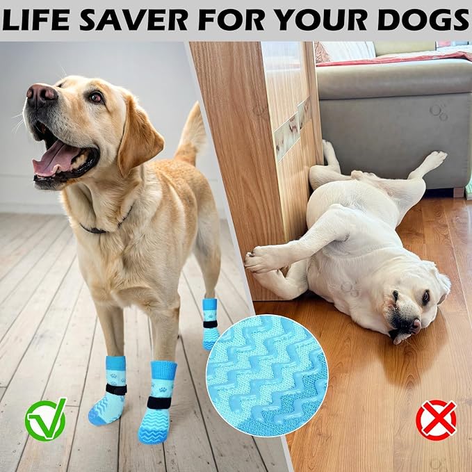 EXPAWLORER 6Pcs Anti Slip Dog Socks to Prevent Licking Paws, Dog Shoes for Hot Pavement Double Sides Dog Boots & Paw Protectors Booties for Hardwood Floors with Grip Small Medium Large Senior Dogs, XS
