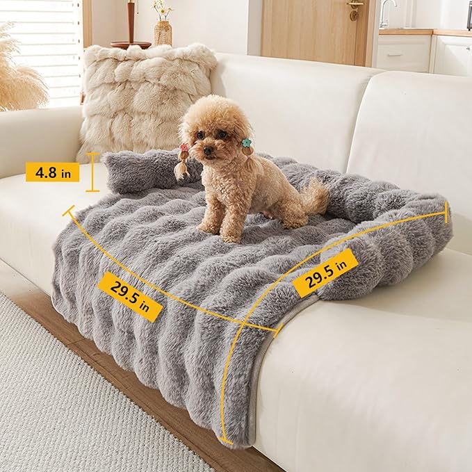 Calming Dog Bed for Couch, 29.5 x 29.5 inch, Non-Slip Rabbit-Velvet Dog Sofa Mat for Furniture Protector, Perfect for Small, Medium Dogs and Cats (Dark Gray, Medium)